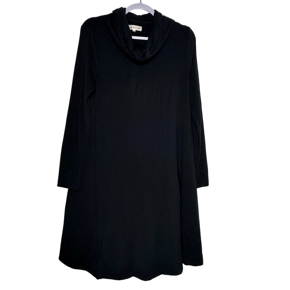 Lou & Grey for LOFT Black Cowl Neck Long Sleeve A-Line Knit Dress Small 507882